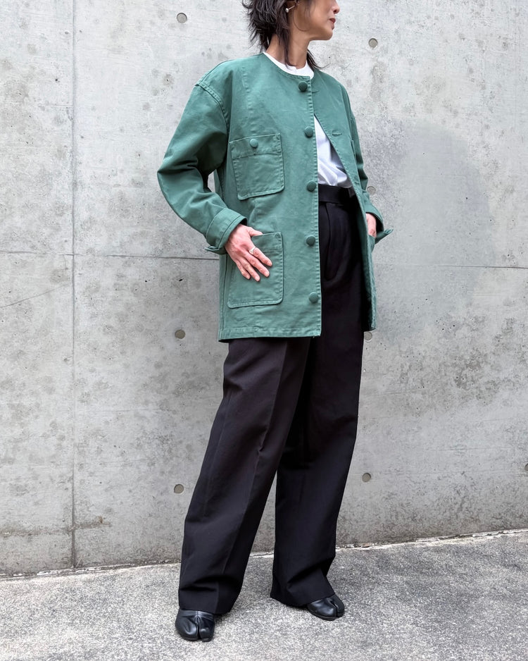 AURALEE / GARMENT-DYED ORGANIC COTTON HEAVY TWILL ROUND NECK BLOUSON / FOREST GREEN / A26SB050G