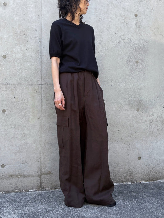 SOPHIE TALKS ABOUT THE WEATHER / VネックリンガーTシャツ / BLACK / COM-26S-CU06