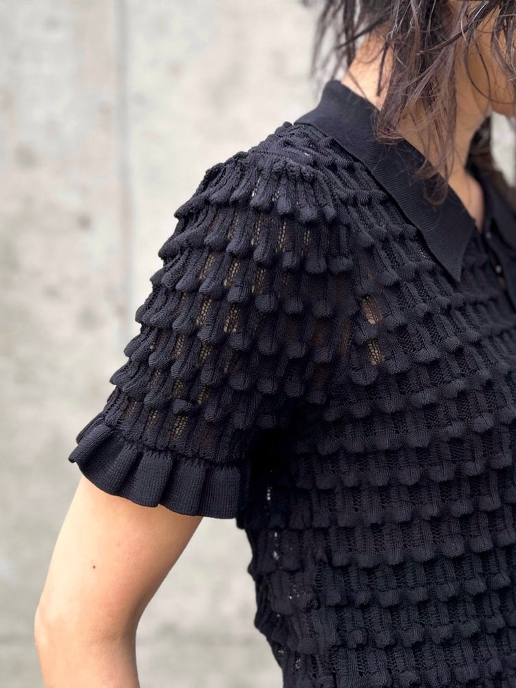 ASTRAET / 12G アイレット カラー ショートスリーブニット / BLACK / 54181054002