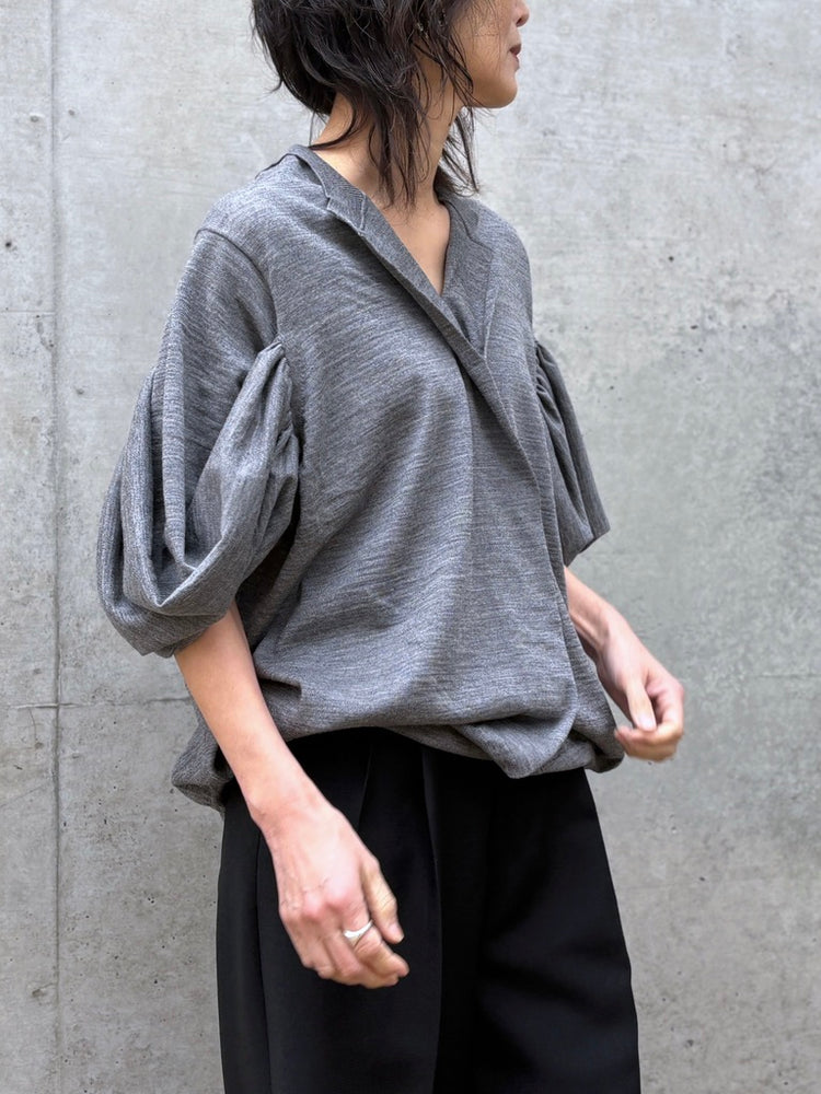 JUNYA WATANABE / アームドレープデザイン Vネックニット / TOP GRAY / JQ-N006