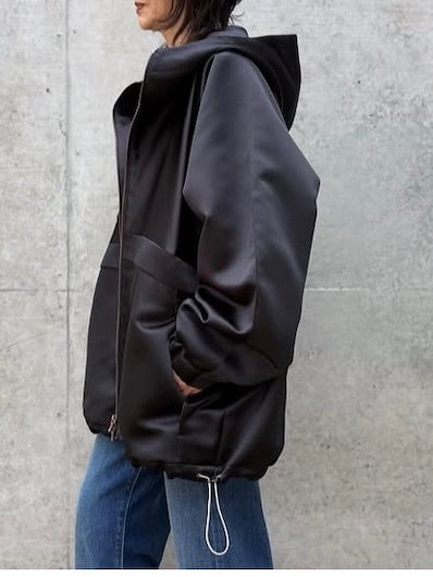 BOWTE / ボリュームサテン フーディブルゾン / BLACK / 252-06-0005