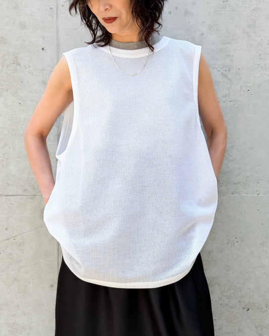 08sircus / Sheer waffle sleeveless top / white / S26SS-CS07
