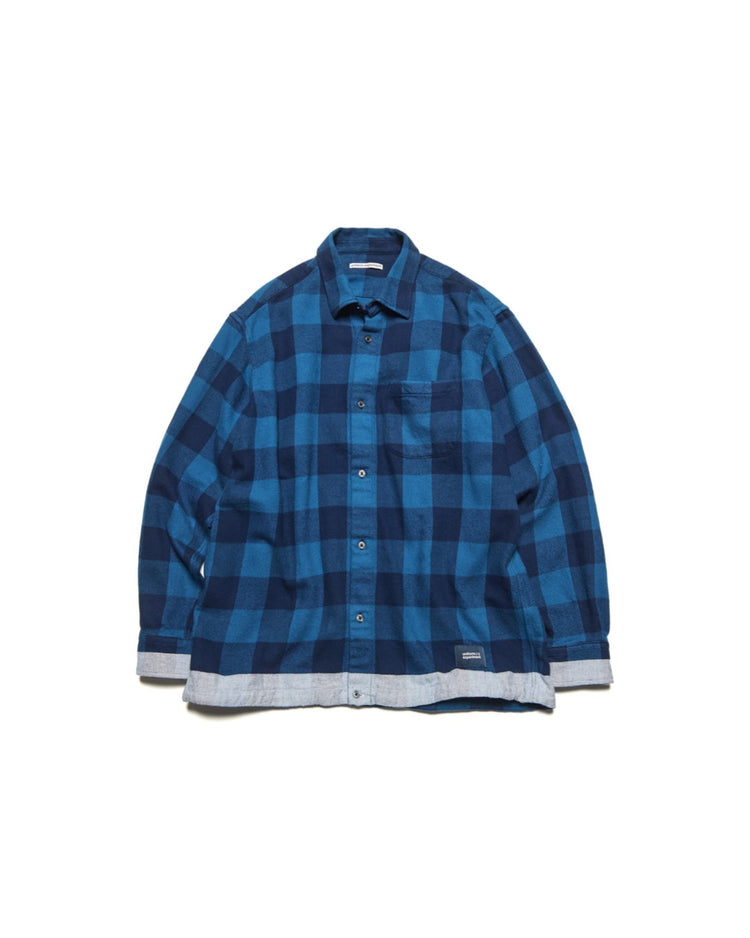 uniform expriment / LINE FLANNEL CHECK DRAWCORD SHIRT / BLUE / UE-262040