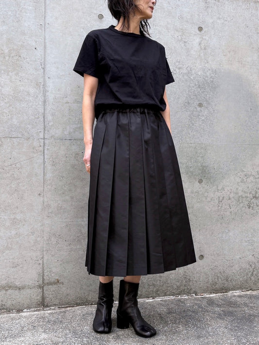 tao / 綿エステルツイル ウエストゴム プリーツスカート / BLACK / TQ-S012-051