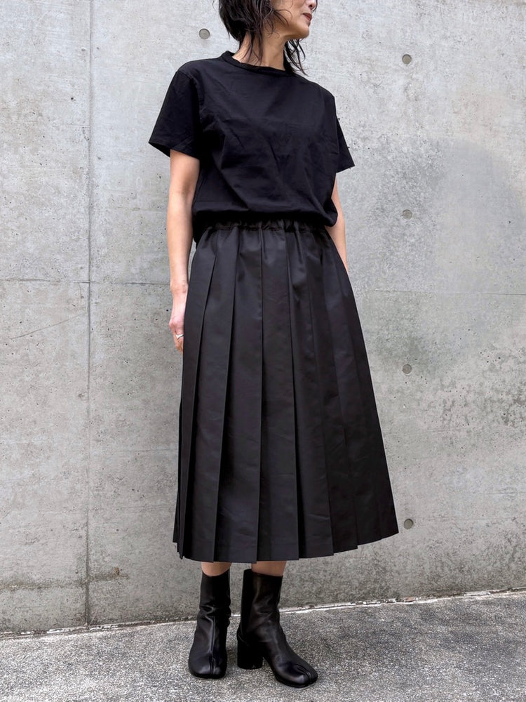 tao / 綿エステルツイル ウエストゴム プリーツスカート / BLACK / TQ-S012-051