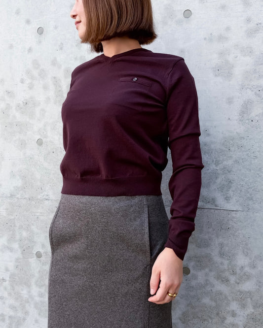 AURALEE / HIGH TWIST WOOL KNIT V-NECK P/O / RED BROWN / A26AV04CK /