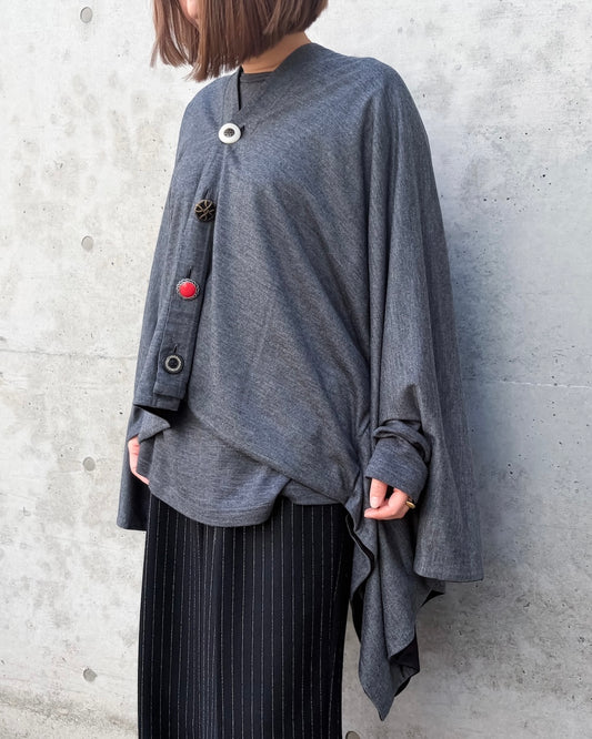 JUNYA WATANABE / ウールミルド天竺ランダムボタンポンチョ / TOP GRAY×BLACK / 3A-T014