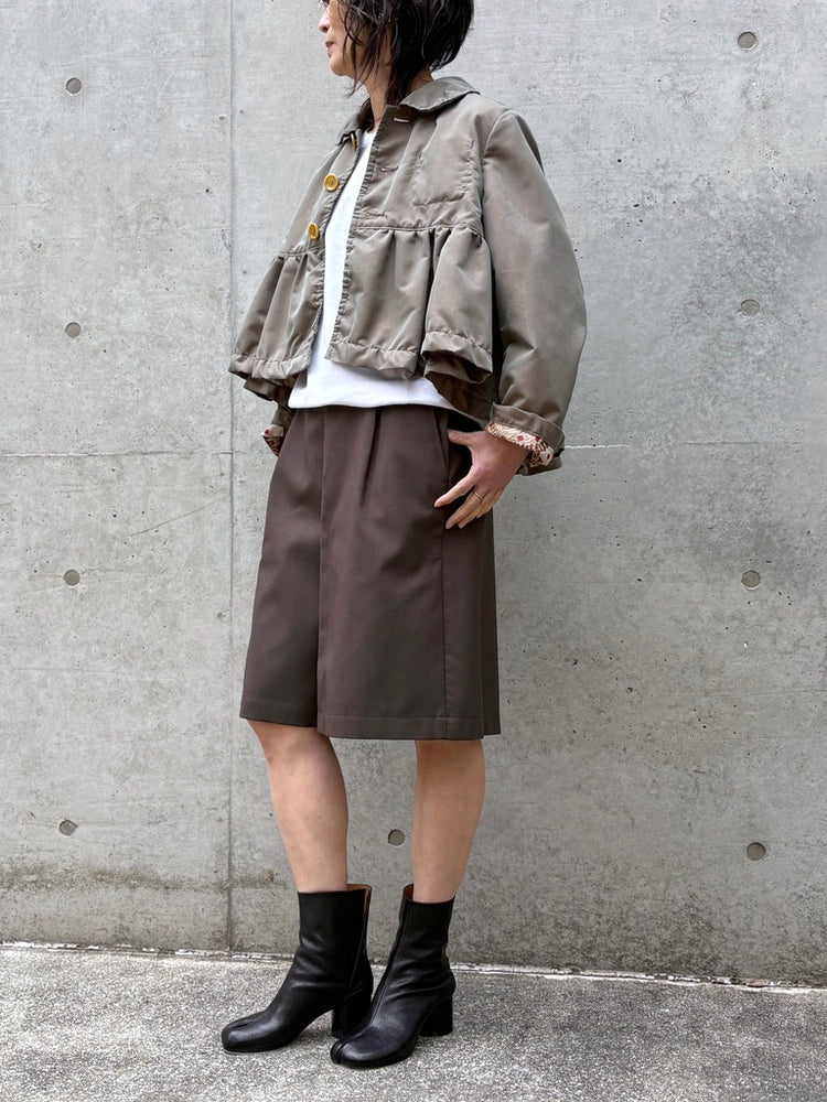 tao / エステルレーヨン綿ツイル×綿オーガンジープリント Fumi Imamura 丸襟ジャケット / KAHKI×A柄/ TQ―J014―051