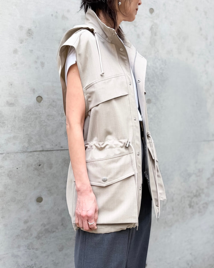 AURALEE / WOOL MAX CANVAS OVER VEST / TOP GRAY BEIGE / A26SV07WC