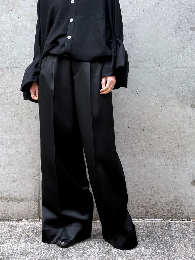 JUNYA WATANABE / ウールヴィスコースグログランタックワイドパンツ / BLACK / JQ-P025