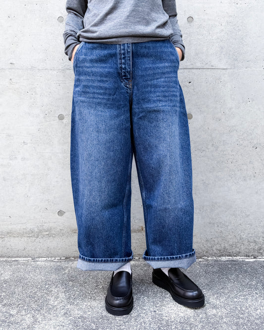 STUDIO NICHOLSON / CHALCO DENIM WIDE CROP PANT / WORN WASH INDIGO