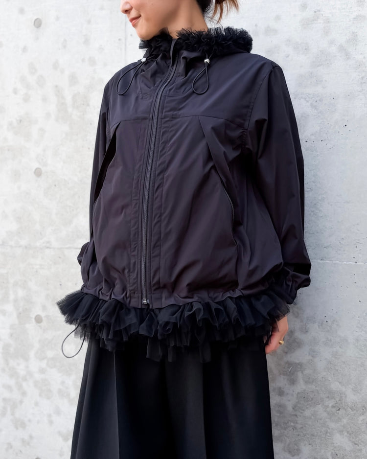 noir kei ninomiya / エステルタイプライター×ナイロンチュール フードJK / BLACK / 2A-B009