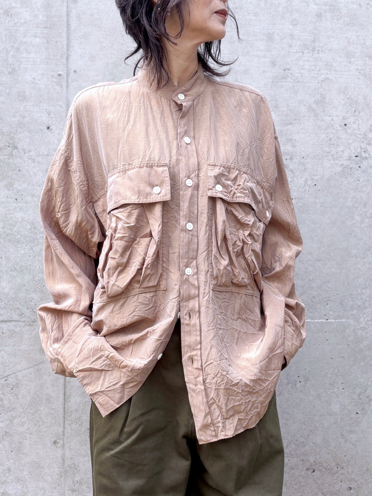 KATHARINE HAMNETT / ACETATE PARACHUTE BAND COLLAR SHIRT / CAM.BEIGE / TKH-S01