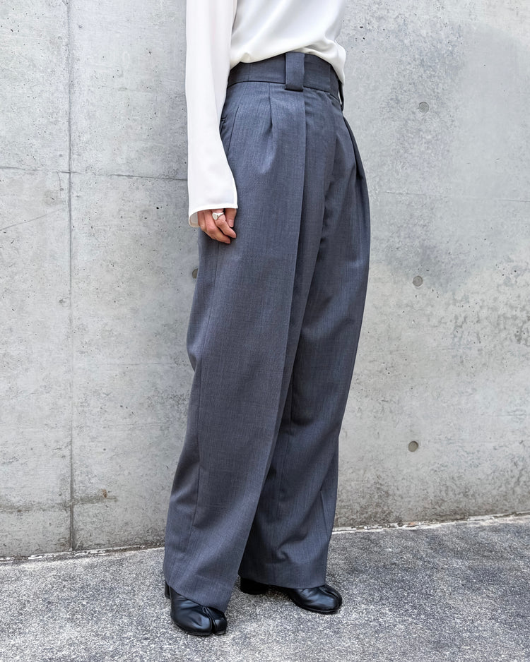 CINOH / T/W TWILL HIGH WAIST TWO TUCK PANTS / GRAY / E-60-029