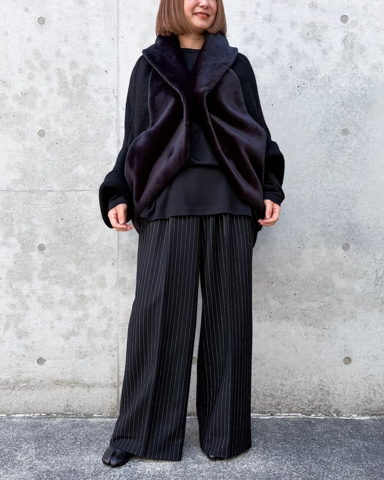 JUNYA WATANABE / ウールパイル天竺×フェイクファー ボレロ風JK / BLACK×BLACK / JR-J021