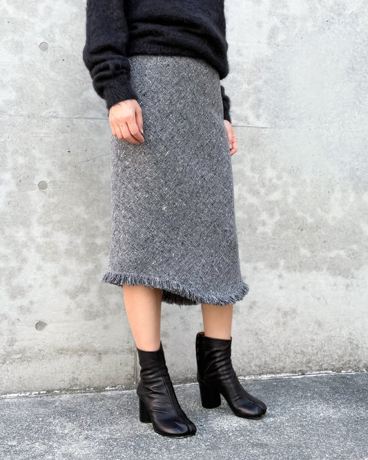 AURALEE / HOMESPUN TWEED FRINGE SKIRT / MIX GRAY / A26S05HT /