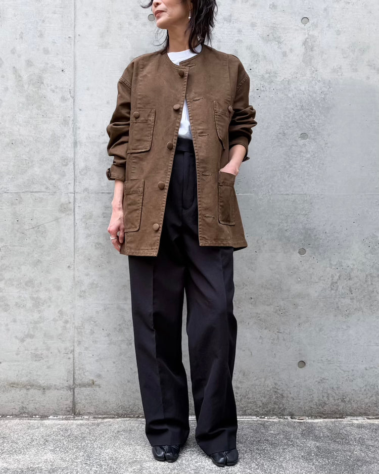 AURALEE / GARMENT-DYED ORGANIC COTTON HEAVY TWILL ROUND NECK BLOUSON / DARK BROWN / A26SB050G