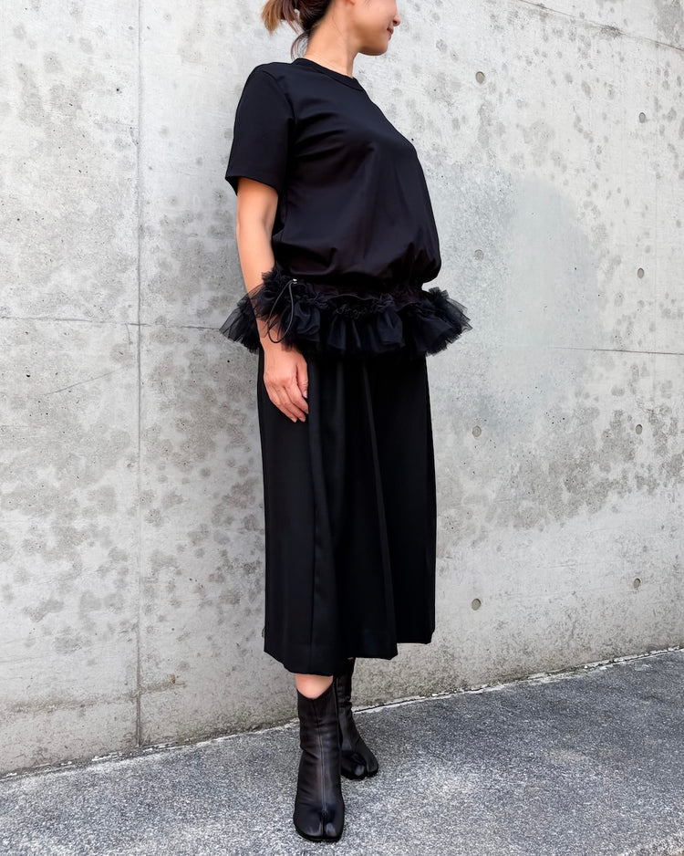 noir kei ninomiya / 綿ポンチ×ナイロンチュールS/S tee / BLACK / 2A-T012