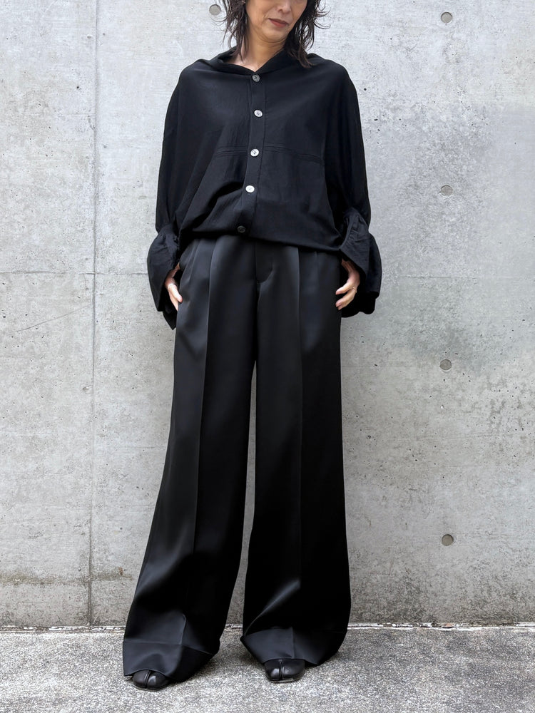 JUNYA WATANABE / ウールヴィスコースグログランタックワイドパンツ / BLACK / JQ-P025