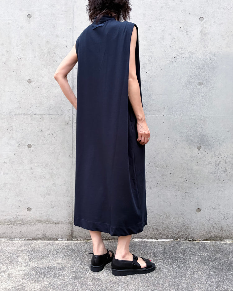 ADAWAS / DRY COTTON JERSEY HENLEY DRESS / MIDNIGHT / ADWS-507-26