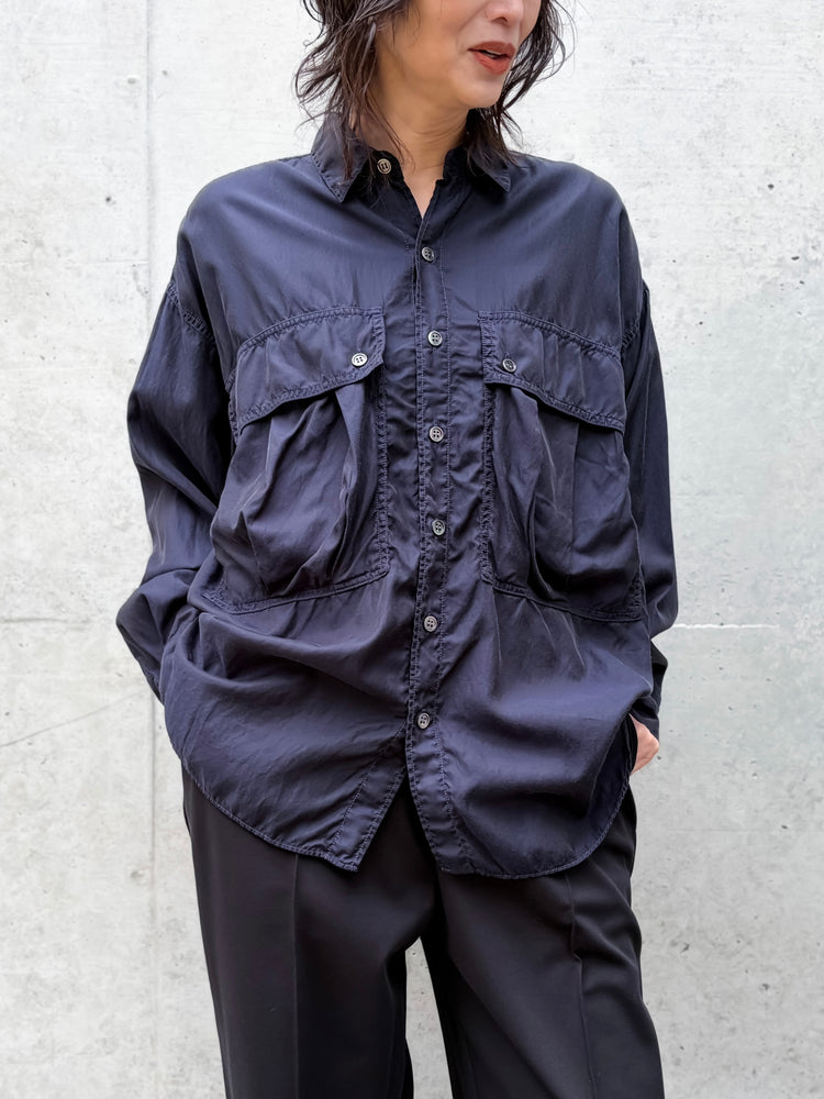 KATHARINE HAMNETT / PARACHUTE LONG TAIL SHIRT / NAVY / TKH-S90