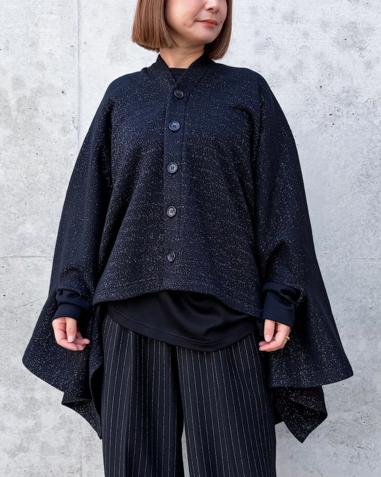 JUNYA WATANABE / ウール綿天竺起毛ボタンポンチョ / BLACK×SILVER / JR-T011