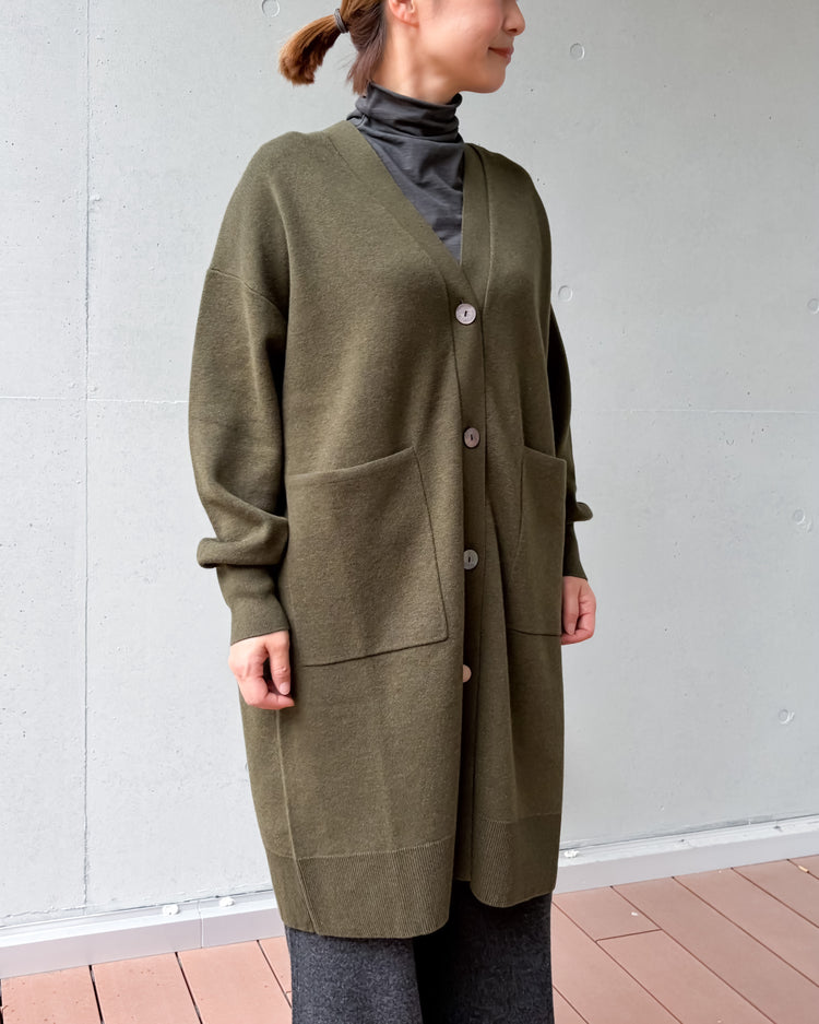 WALANCE / COTTON SILK DOUBLEFACE LONG CARDIGAN / KHAKI / 3263-001