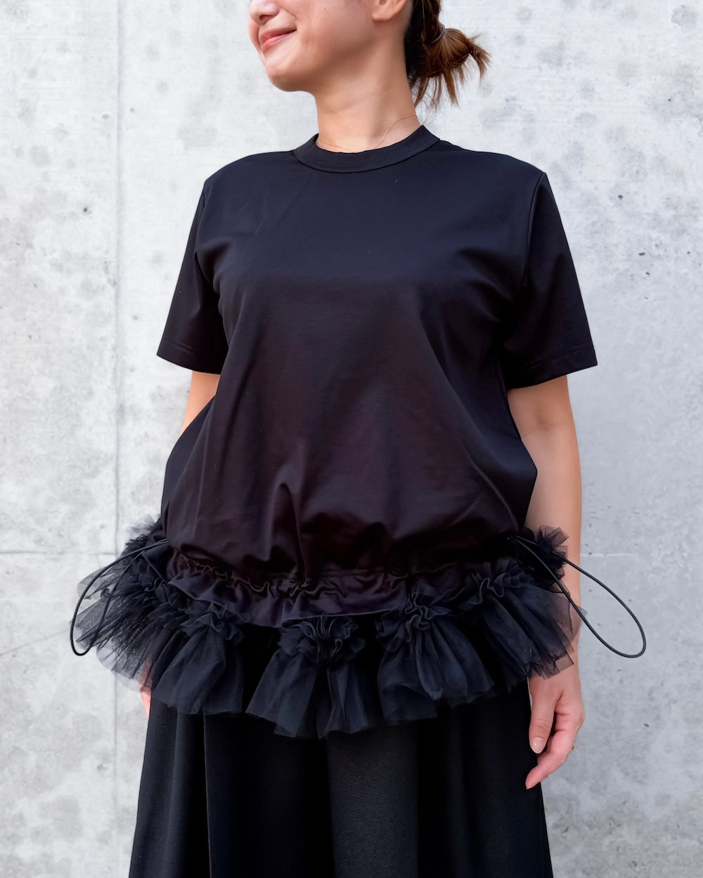 noir kei ninomiya / 綿ポンチ×ナイロンチュールS/S tee / BLACK / 2A-T012