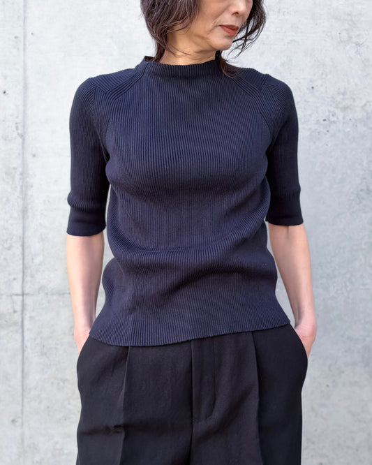 SLOANE / 14Gリブ コットン 5分袖ラウンドネック / NAVY / SL10S-1202
