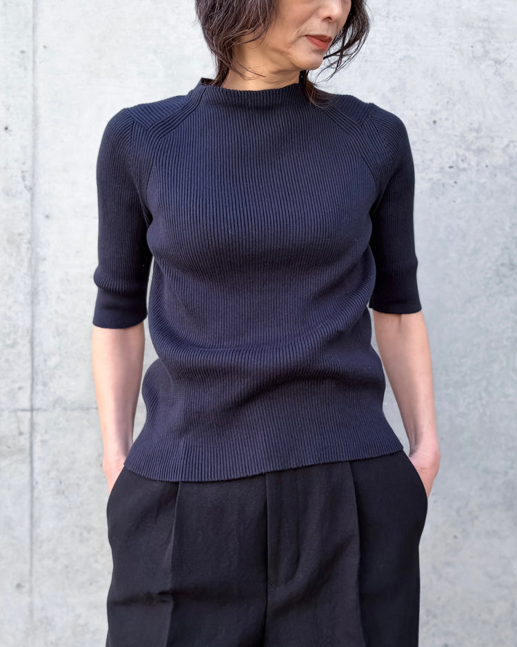 SLOANE / 14Gリブ コットン 5分袖ラウンドネック / NAVY / SL10S-1202