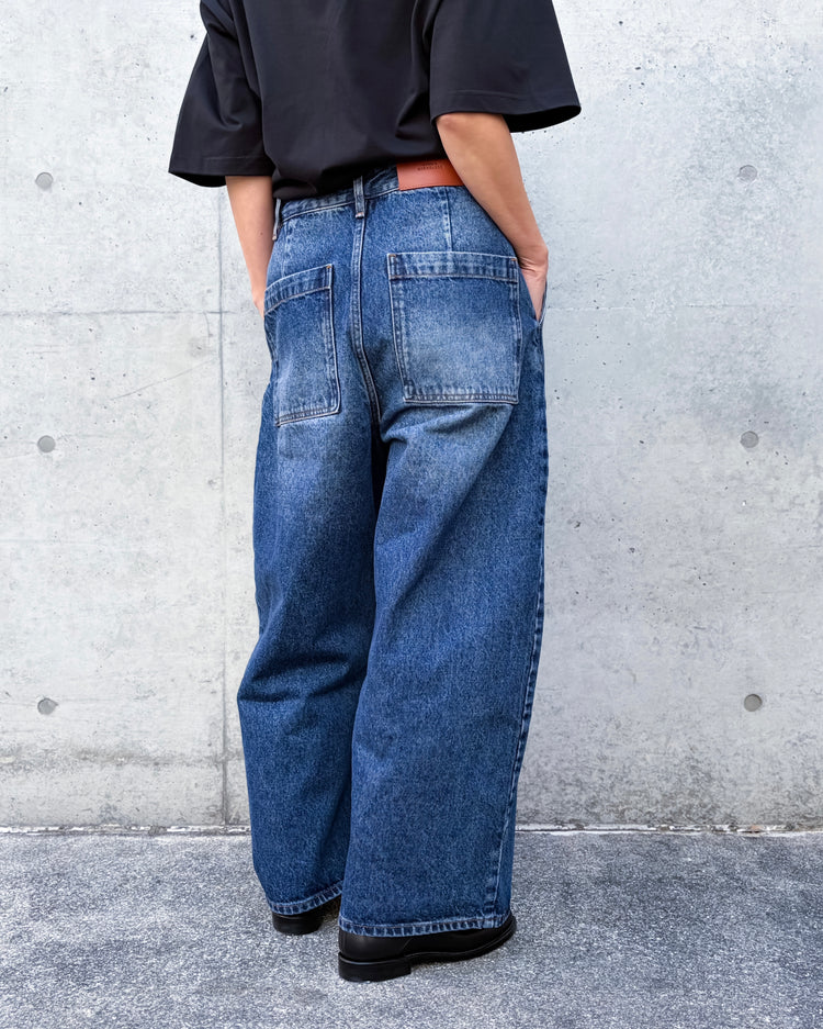 STUDIO NICHOLSON / CHALCO DENIM WIDE CROP PANT / WORN WASH INDIGO