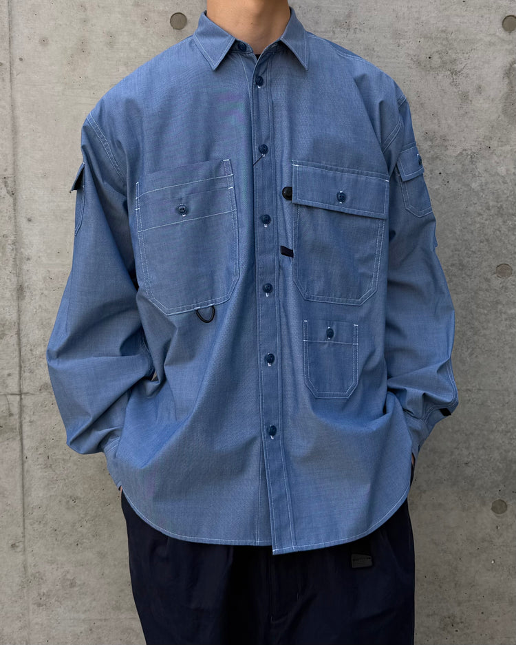 DAIWA PIER39 / TECH MULTI POCKET CHAMBRAY SHIRT L/S / BLUE / BE-84026