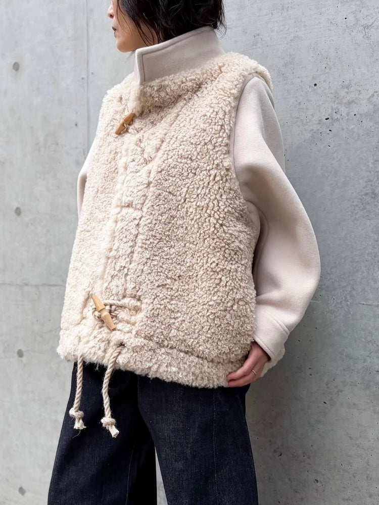 HYKE / DOUBLE FACE FAUX SHEARLING DUFFEL JACKET / CREAM / 17549