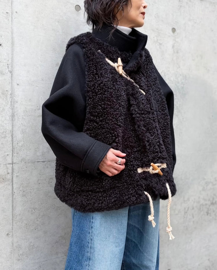 HYKE / DOUBLE FACE FAUX SHEARLING DUFFEL JACKET / BLACK / 17549