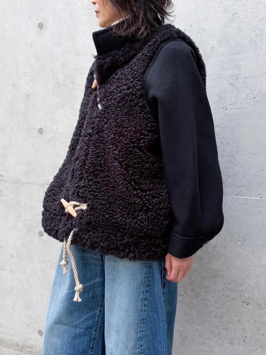 HYKE / DOUBLE FACE FAUX SHEARLING DUFFEL JACKET / BLACK / 17549