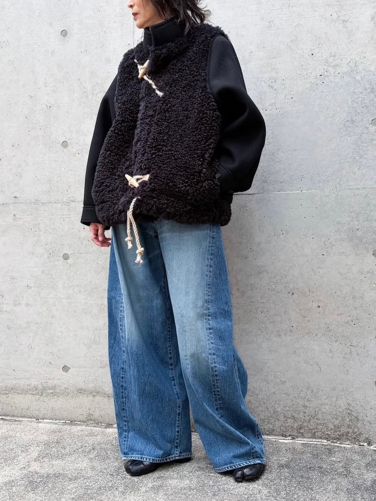 HYKE / DOUBLE FACE FAUX SHEARLING DUFFEL JACKET / BLACK / 17549