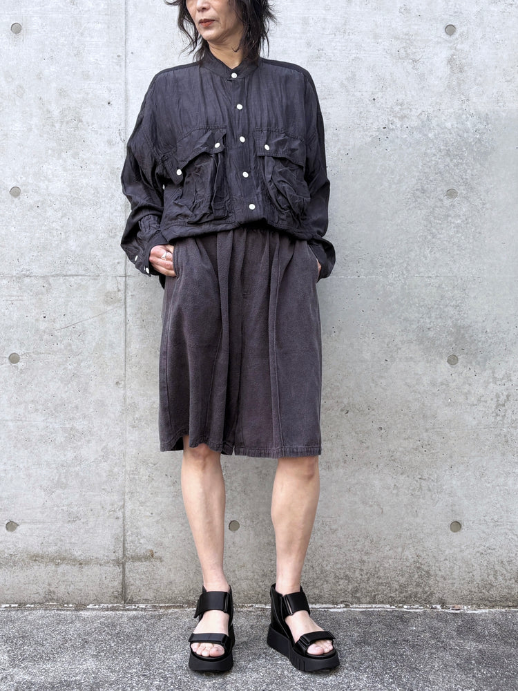 KATHARINE HAMNETT / ACETATE PARACHUTE BAND COLLAR SHIRT / V.BLACK / TKH-S01