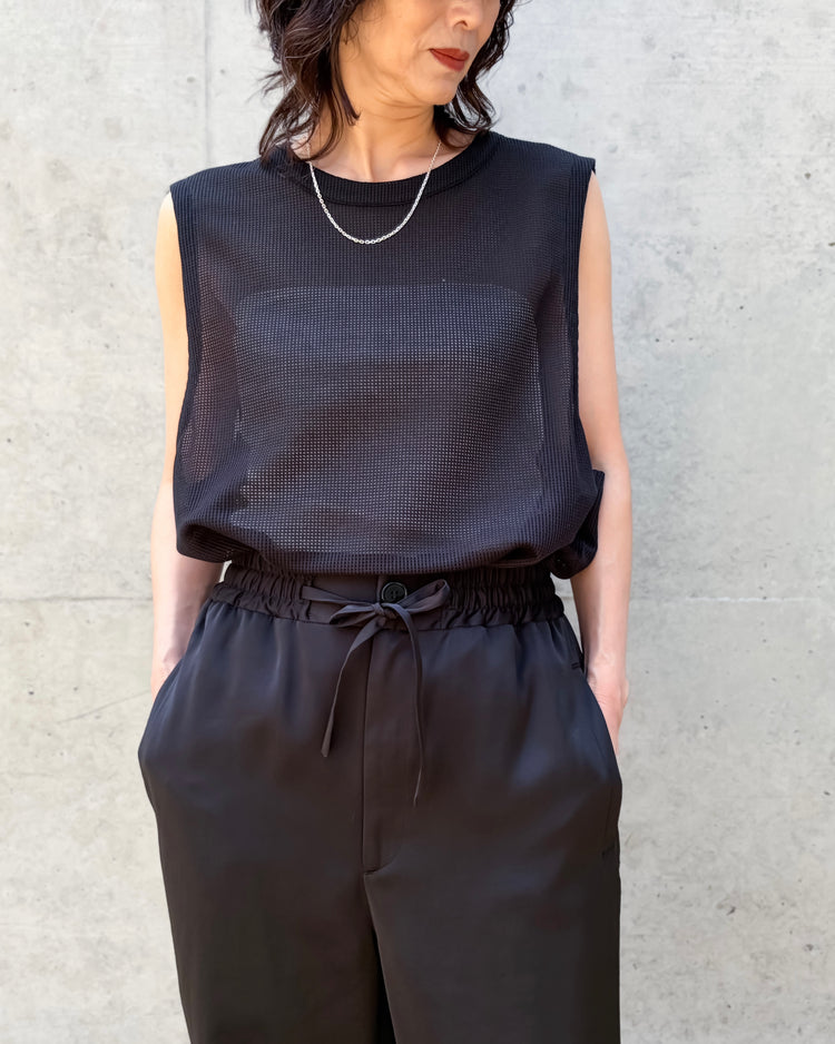 08sircus / Sheer waffle sleeveless top / black / S26SS-CS07