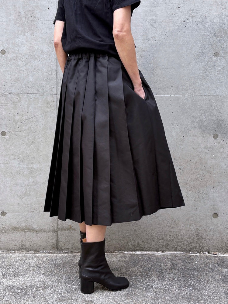 tao / 綿エステルツイル ウエストゴム プリーツスカート / BLACK / TQ-S012-051