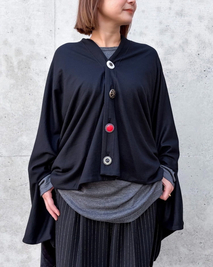 JUNYA WATANABE / ウールミルド天竺ランダムボタンポンチョ / BLACK×BLACK / JR-T014