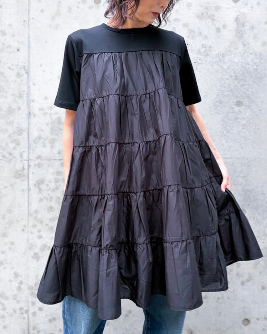 ADAWAS / TIERED COTTON TUNIC / BLACK / ADWS-507-22