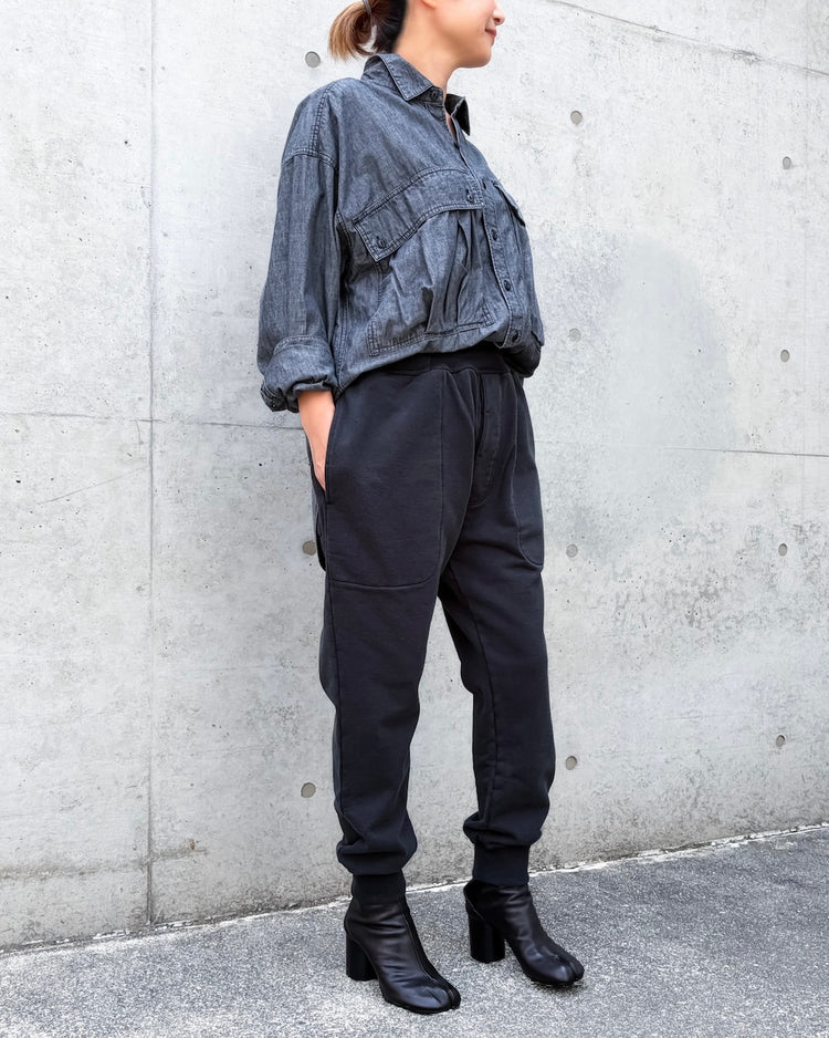 KATHARINE HAMNETT / FRENCHTERRY GIM PANTS/ BLACK / TKH-SWP-01