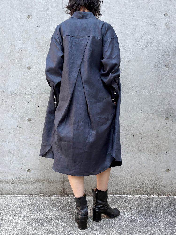 MADISONBLUE / OVERSIZED SPLIT TUCK OP LINEN / NAVY / MB261-4007