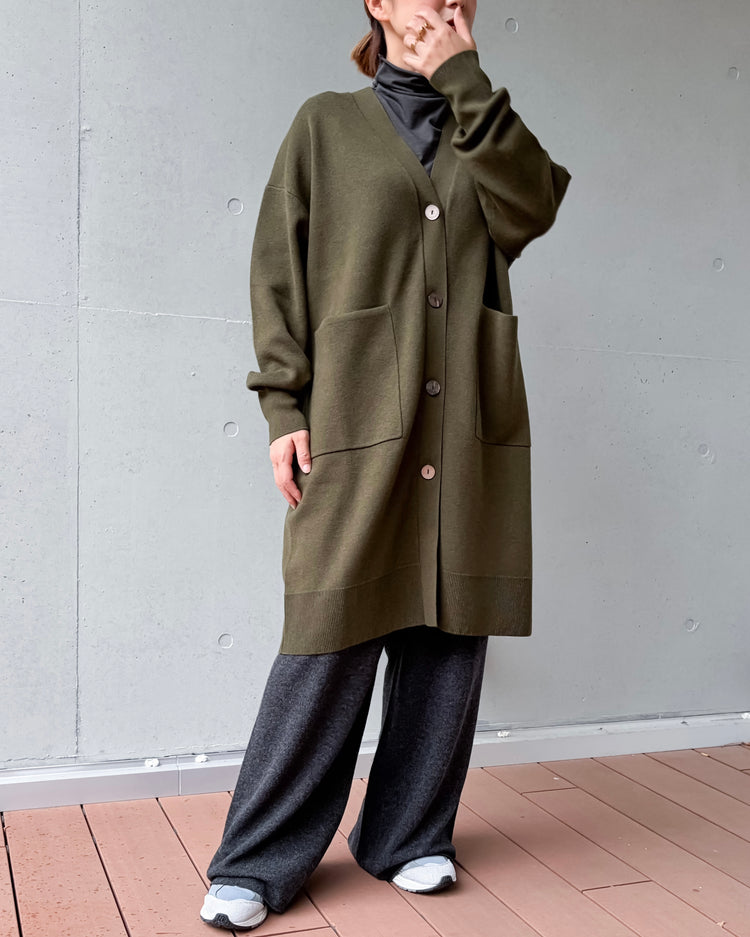 WALANCE / COTTON SILK DOUBLEFACE LONG CARDIGAN / KHAKI / 3263-001