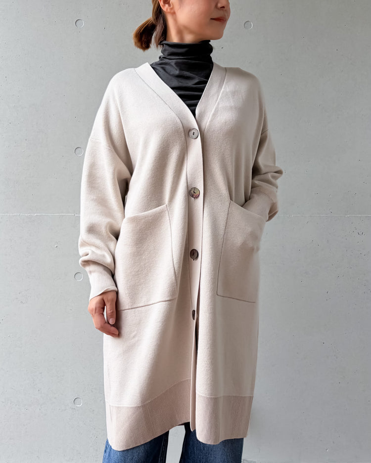 WALANCE / COTTON SILK DOUBLEFACE LONG CARDIGAN / GRAYISH IVORY / 3263-001