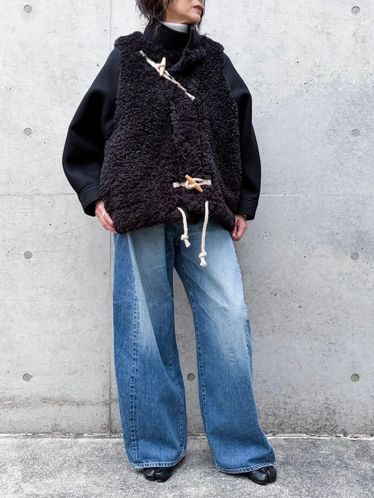 HYKE / DOUBLE FACE FAUX SHEARLING DUFFEL JACKET / BLACK / 17549