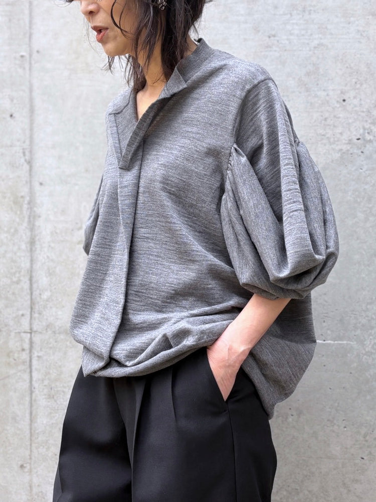 JUNYA WATANABE / アームドレープデザイン Vネックニット / TOP GRAY / JQ-N006