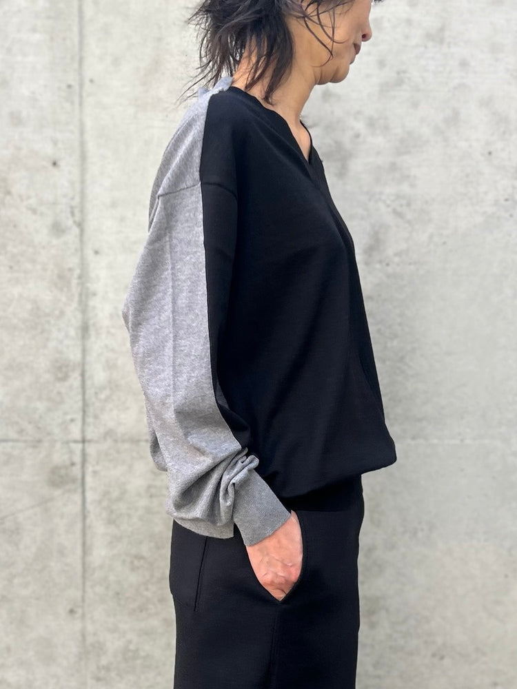 INSCRIRE / Cotton 16g v neck pull over / GREY×BLACK / I26SS-K9