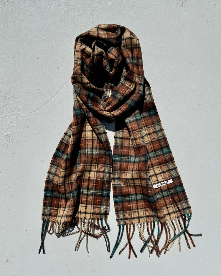 AURALEE / CASHMERE CHECK LONG STOLE / RED BROWN CHECK / A26AM02SL