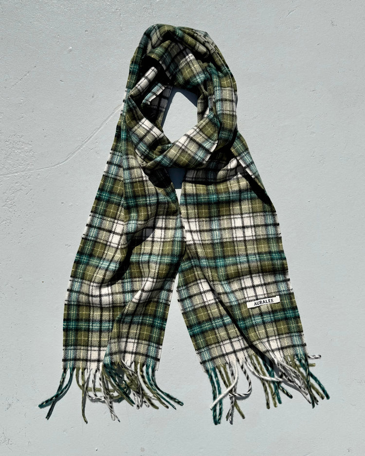 AURALEE / CASHMERE CHECK LONG STOLE / MOSS GREEN CHECK / A26AM02SL